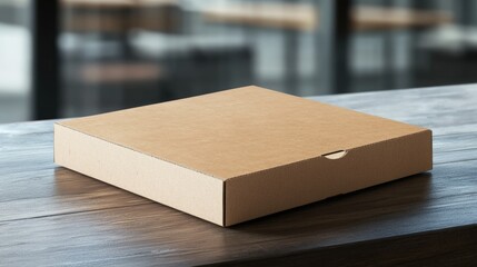 Blank pizza box mockup on wooden table
