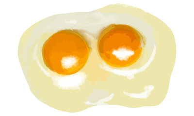 水彩で描いた目玉焼き（もしくは2個の生のたまご）のイラスト素材