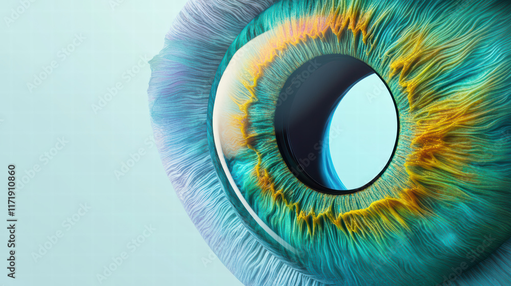 Poster vibrant eye with unique contact lens design showcases intricate details and colors, creating mesmeri
