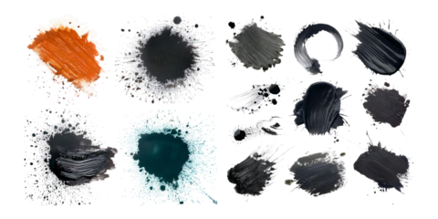 Colorful Paint Stains and Splatters on Transparent Background