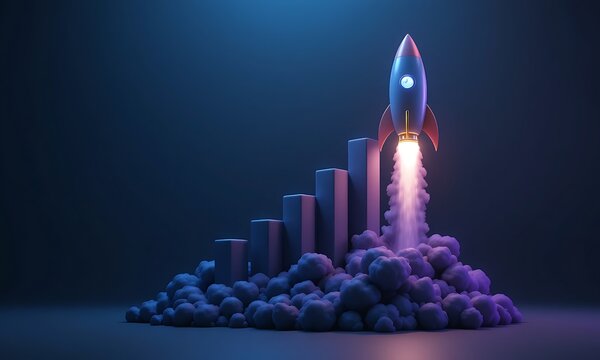 A rocket launching from a graph, symbolizing exponential growth and success.
