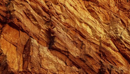 Obraz premium Golden Sunlit Rock Surface with Natural Erosion Patterns and Textured Layers for Geological Studies, Artistic Backgrounds, and Design Projects