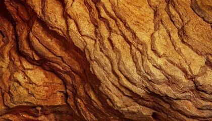 Golden Sunlit Rock Surface with Natural Erosion Patterns and Textured Layers for Geological Studies, Artistic Backgrounds, and Design Projects