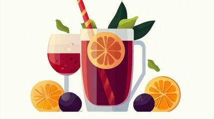 Refreshing Summer Drinks with Citrus Fruits and Decorative Straws