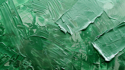 This artwork features a striking green surface with prominent textures and layering that creates a sense of depth and movement, inviting exploration
