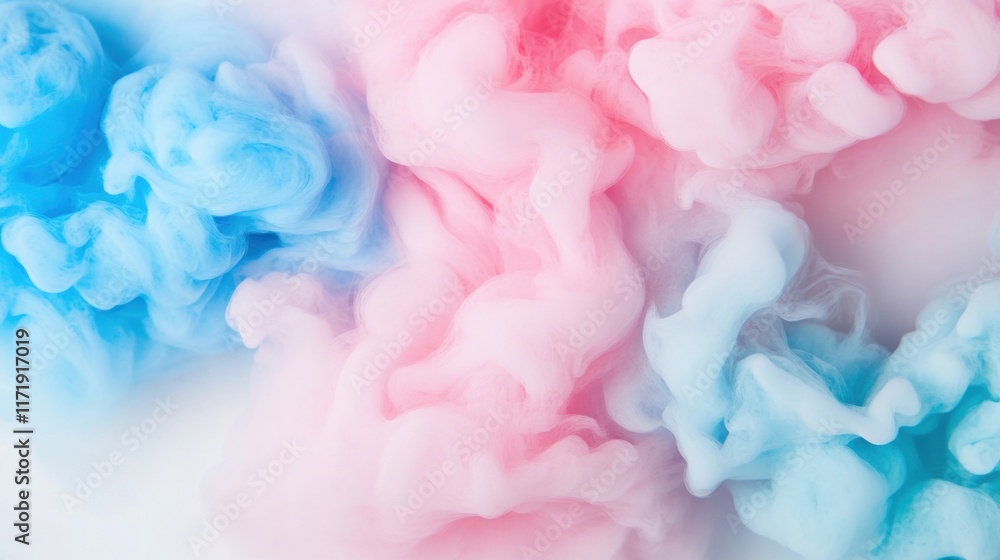 Poster ink clouds in shades of pink and blue blend beautifully in water, creating mesmerizing patterns that