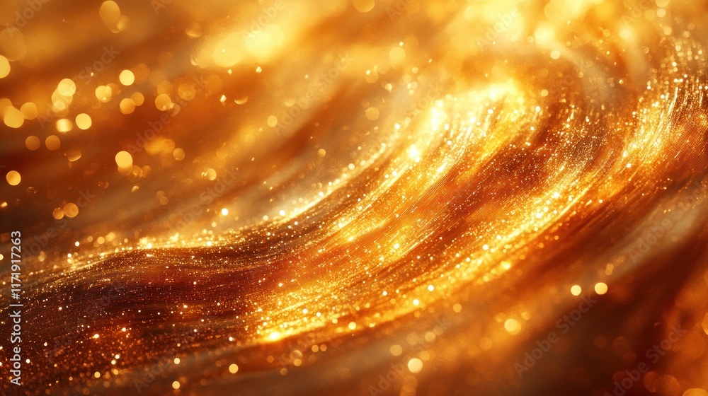 Poster golden shimmering light abstract background with sparkling bokeh effects and impressionist brush str