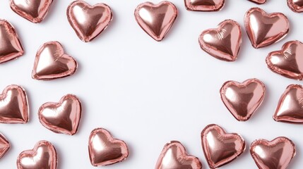 Fototapeta premium A vibrant circle of shimmering foil hearts glimmers with love, inviting affection and joy this Valentine's Day, creating a magical atmosphere of romance.