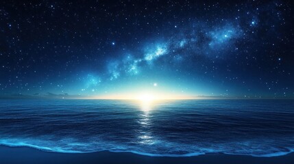 Milky Way and Ocean Landscape at Night with Clouds and Stars