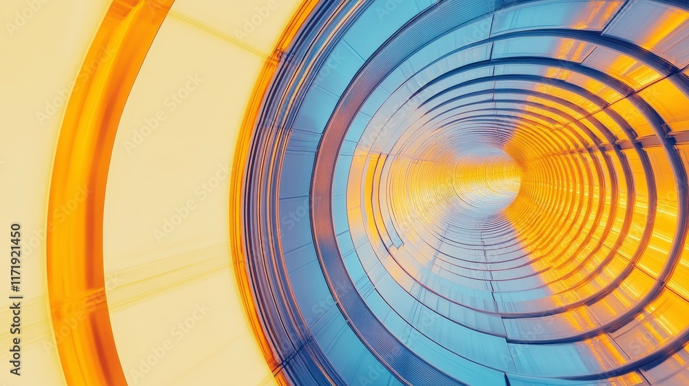 Poster abstract circular patterns with blue and orange color gradient