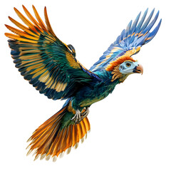 Fototapeta premium A Vibrant Parrot in Flight with Spread Wings, Isolated on a Transparent Background