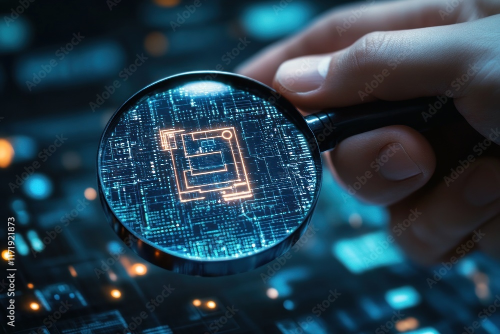 Poster identity verification system for financial security and personal data protection with cyberpunk tech