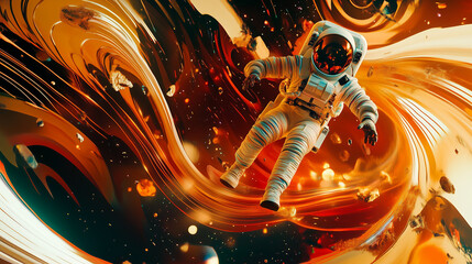 Astronaut Floating in a Swirling, Abstract Space