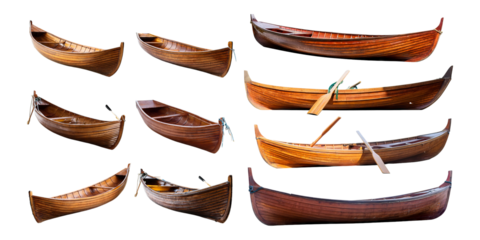 Various Wooden Boats on Transparent Background for Creative Use