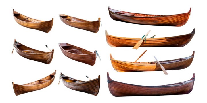 Various Wooden Boats on Transparent Background for Creative Use