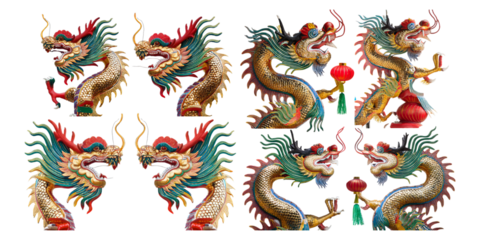 Colorful Chinese Dragon Statues with Intricate Design Elements