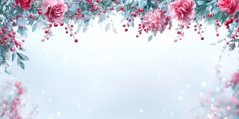 A stunning floral backdrop adorned with vibrant red berries, capturing the essence of romance and beauty, perfect for celebrating love on Valentine's Day.