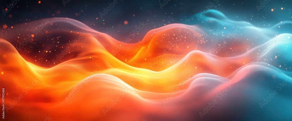 Poster teal orange gradient abstract background vibrant retro style dark ethereal design flow