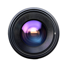 Close-up of a camera lens with a black rim isolated on a transparent background