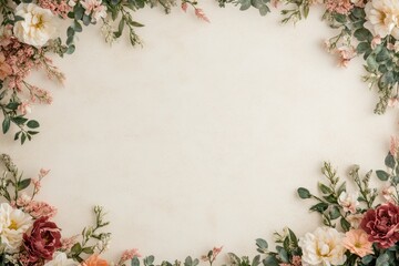 A romantic floral frame adorned with vibrant flowers and lush leaves, perfect for capturing heartfelt moments this Valentine's Day.