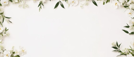 Delicate white flowers entwined with vibrant green leaves create a romantic border, perfect for celebrating love on Valentine's Day.