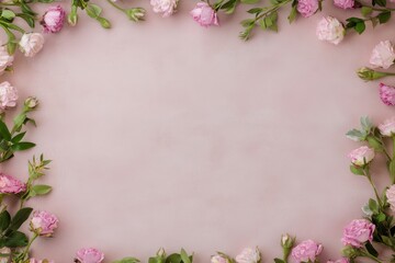A delicate pink flower frame adorned with lush green leaves, creating a romantic setting perfect for celebrating love on Valentine's Day.
