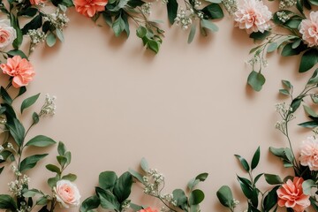 Naklejka premium A charming floral frame adorned with vibrant flowers and lush leaves, perfect for celebrating love on Valentine's Day.