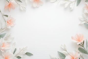 A delicate border of white and pink flowers entwined with lush green leaves, embodying the essence of love and beauty for Valentine's Day.