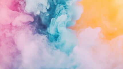 Fototapeta premium Abstract smoke swirls in shades of pink, blue, and yellow intertwine, forming a captivating and colorful visual art piece