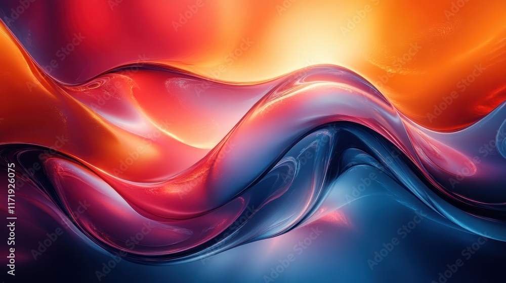 Poster vibrant abstract iridescent design with smooth curves and deep shadows
