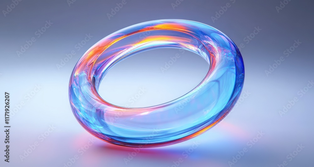 Poster futuristic minimalist iridescent circular design with reflections and refractions