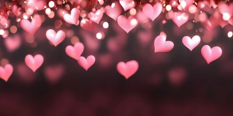 Obraz premium Hearts drift serenely through a shadowy backdrop, creating a magical atmosphere filled with love and romance, perfect for Valentine's Day.