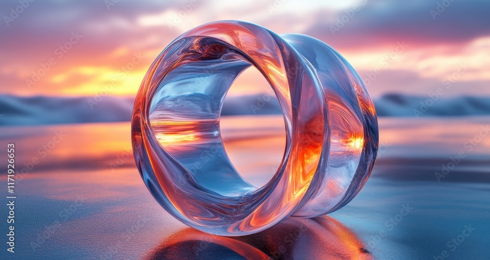 Poster futuristic minimalist iridescent circular ring 3d render with light reflections and refractions