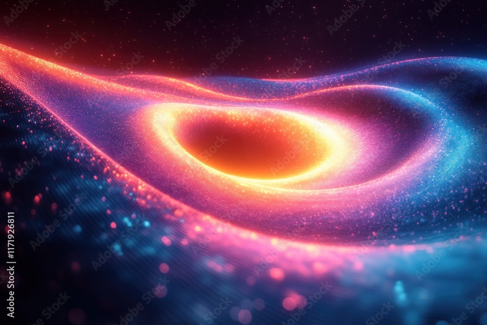 Poster abstract digital circle wave pattern in neon colors on black background