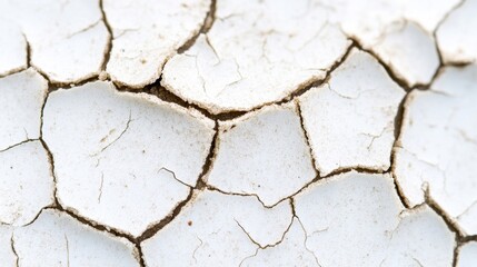 Fototapeta premium Detailed examination of cracked white paint exhibits unique textures and intricate patterns, showcasing the effects of aging and wear
