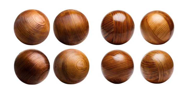 Collection of Wooden Sphere Textures with Varied Grain Patterns