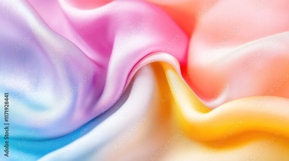 Poster richly colored silk fabric displays smooth textures and soft folds, creating a visually stunning and