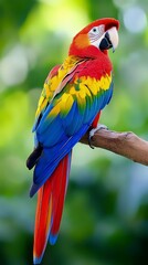 Obraz premium Colorful parrot lush green background, symbolizing nature and companionship