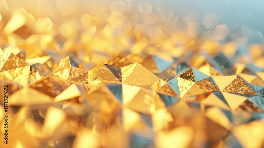 Poster intricate gold triangular patterns reflect light, creating a mesmerizing display of colors and textu