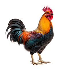 Fototapeta premium Rooster with a Colorful Plumage Isolated on a White Background
