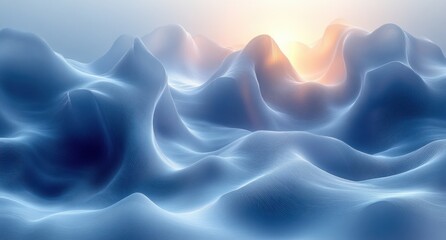 Obraz premium Abstract 3D Landscape Fluid Lines Soft Blue Gray Ethereal Lighting