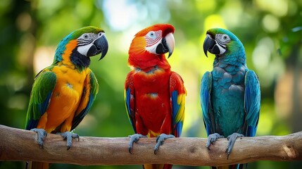 Colorful parrot lush green background, symbolizing nature and companionship