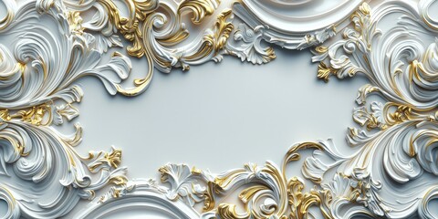 Minimalist 3D Baroque frame with intricate golden patterns