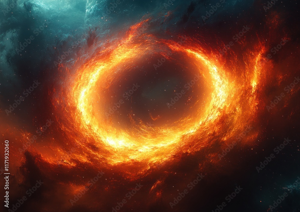 Poster luminous circular abstract design with swirling iridescent colors in a 3d rendered background