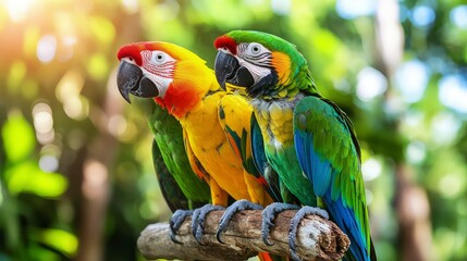 Colorful parrot lush green background, symbolizing nature and companionship