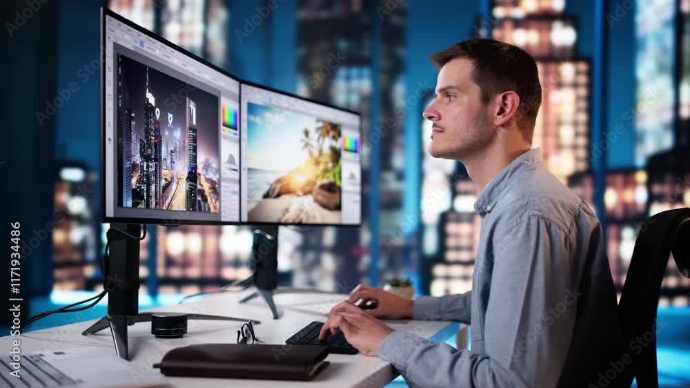 Poster Graphic Designer Working On Computer Editing