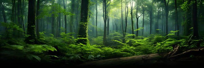 Fototapeta premium Resplendent Green Forest – An Emblem of Tranquillity and Bountiful Nature