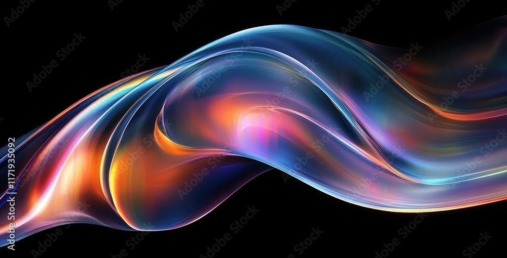 Poster colorful abstract curves with high gloss finish on black background 3d render