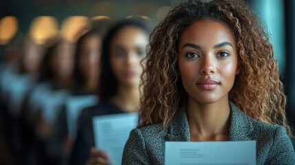 Job interview preparation event corporate office professional portrait indoor space close-up confidence building