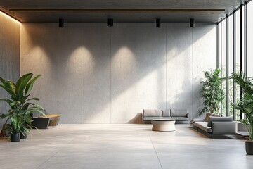 Minimalist Modern Office Interior with Concrete Walls and Sleek Furnishings